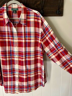 100% Silk Lauren Ralph Lauren Plus Size Red Plaid Button Down Shirt Monogram 3X